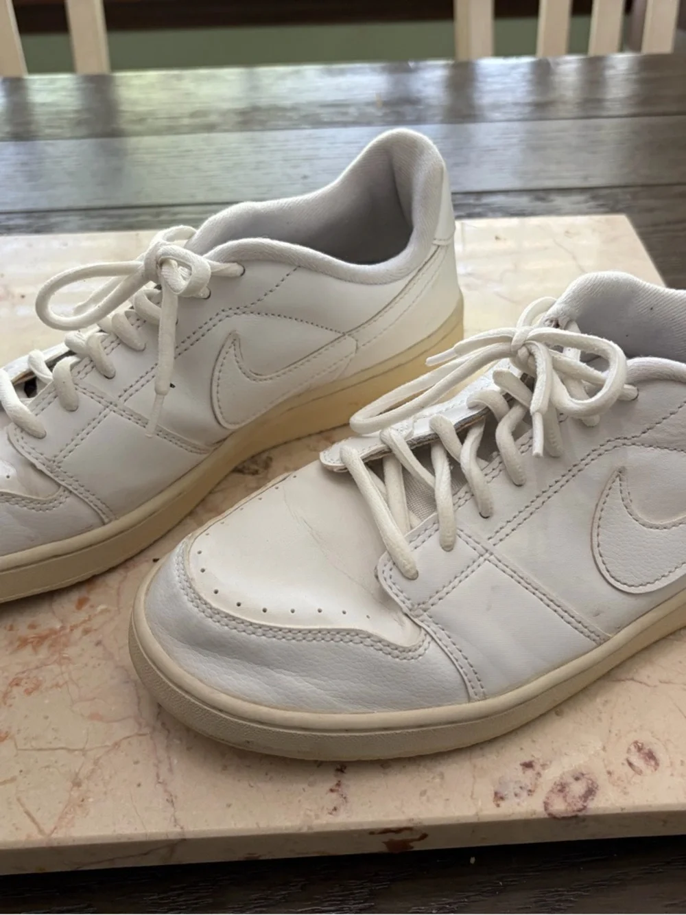 Nike Men’s White Low-Top Leather Sneakers with Cream Sole